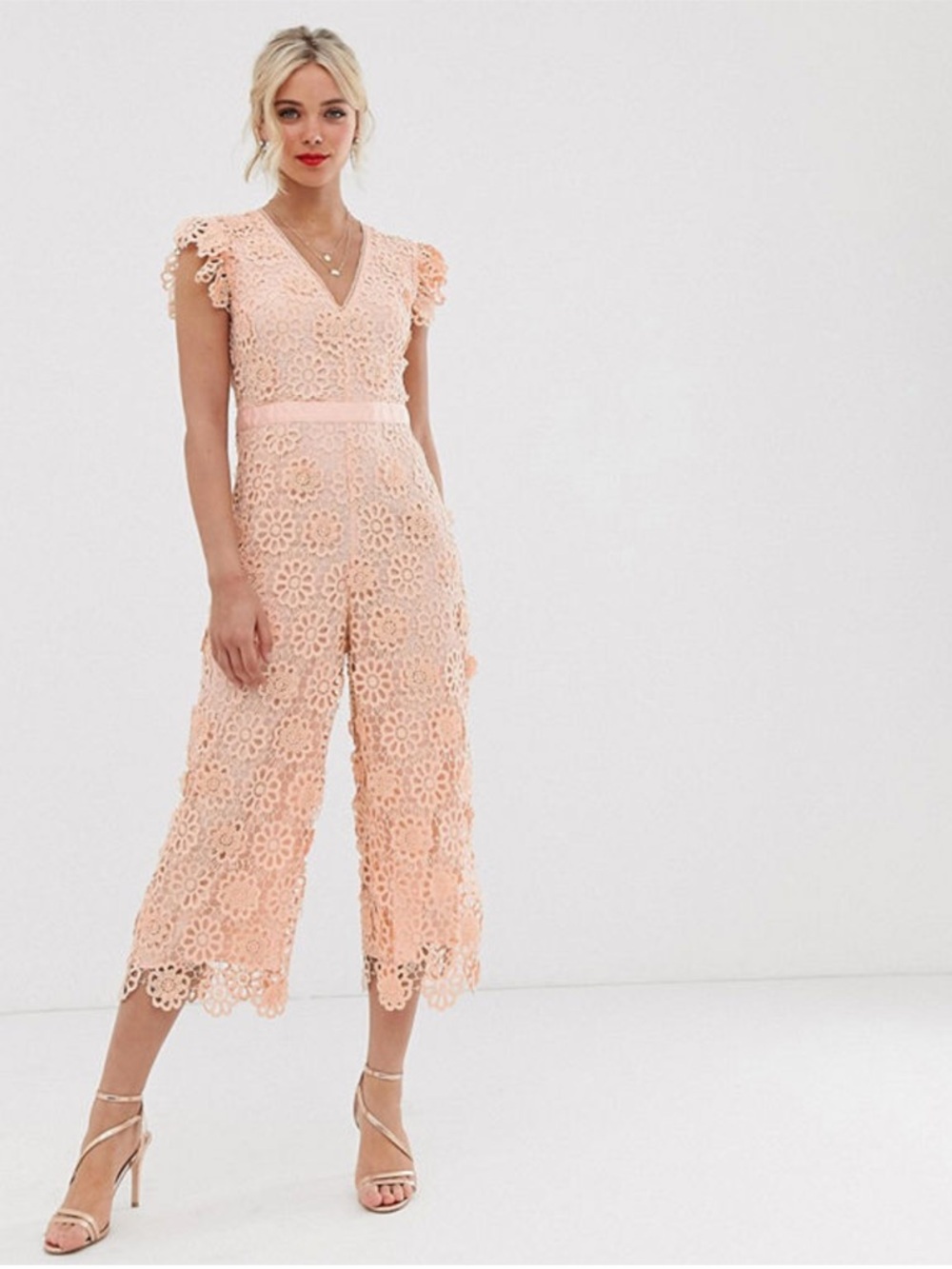 Miss Sefridge Rosa Pale Peach Jumpsuit NWT Sz 8 ret $145 Lined, Extra Button